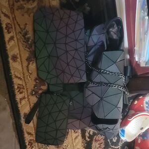 Geometric Pattern Bag Set with Chain Straps